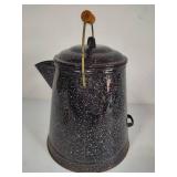 Vintage Large Speckled Black Enamelware Coffee Pot