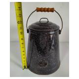 Vintage Large Speckled Black Enamelware Coffee Pot
