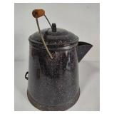 Vintage Large Speckled Black Enamelware Coffee Pot