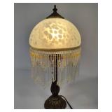 Frosted Blue Glass Boudoir Lamp w/Dangling Beads