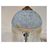 Frosted Blue Glass Boudoir Lamp w/Dangling Beads