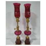 Set of Cranberry Glass Vintage Lamps