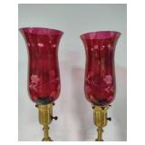 Set of Cranberry Glass Vintage Lamps