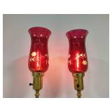 Set of Cranberry Glass Vintage Lamps