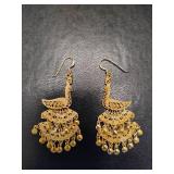 Sterling Silver Filigree Peacock Chandelier Dangle Earrings