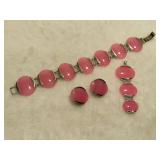 925 Pink Lucite Bracelet, Pendant & Earrings Set
