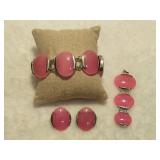925 Pink Lucite Bracelet, Pendant & Earrings Set