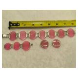925 Pink Lucite Bracelet, Pendant & Earrings Set