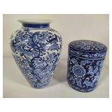 Blue & White Decorative Vase & Canister