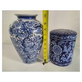 Blue & White Decorative Vase & Canister
