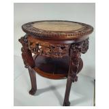Hand Carved Wood Table w/Marble Top