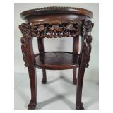 Hand Carved Wood Table w/Marble Top