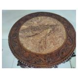 Hand Carved Wood Table w/Marble Top