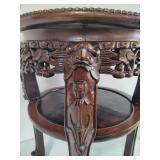 Hand Carved Wood Table w/Marble Top