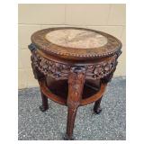 Hand Carved Wood Table w/Marble Top