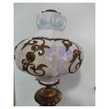Victorian Free-Standing Brass Lamp w/Opalescent Shade