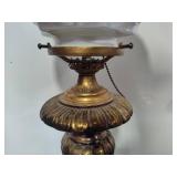 Victorian Free-Standing Brass Lamp w/Opalescent Shade