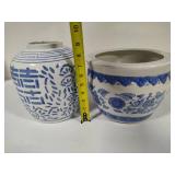 Blue & White Vase and Large Pot