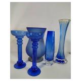 Lot of Cobalt Blue Large Vases/Candle Holders
