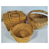 Three Wicker Baskets w/Handles