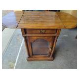 Oak Lighted Side Table w/Drop Leaves