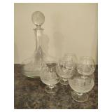 Toscany Etched Glass Clipper Decanter & Five Glasses
