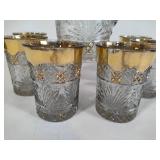 Pressed Gold Vintage Crystal Pitcher & Six Glasses