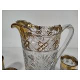 Pressed Gold Vintage Crystal Pitcher & Six Glasses