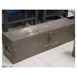 Wooden Military Storage Box 6 1/2" x 30" x 8 1/2" with Misc Hand Tools - Hack Saw and Blades, Screwdrivers, Pliers