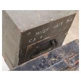 Wooden Military Storage Box 6 1/2" x 30" x 8 1/2" with Misc Hand Tools - Hack Saw and Blades, Screwdrivers, Pliers