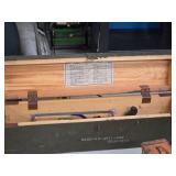 Wooden Military Storage Box 6 1/2" x 30" x 8 1/2" with Misc Hand Tools - Hack Saw and Blades, Screwdrivers, Pliers