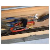 Wooden Military Storage Box 6 1/2" x 30" x 8 1/2" with Misc Hand Tools - Hack Saw and Blades, Screwdrivers, Pliers