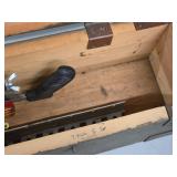 Wooden Military Storage Box 6 1/2" x 30" x 8 1/2" with Misc Hand Tools - Hack Saw and Blades, Screwdrivers, Pliers