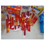 Cookies, Crackers, Beef sticks, Granola bars, recently expired product