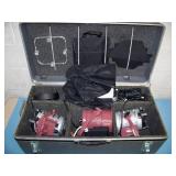 (3) Mole-Richardson Studio Lights and (1) Lowel TOTA Light with Accessories in Hard-Sided Case