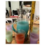 Retro Ombre Pitcher with 5 Colorful Glasses Set