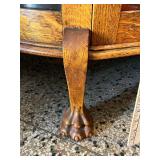 Antique Curved Glass Oak China Cabinet with Paw Feet - Contents not included