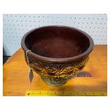 Vintage Glazed Pottery Planter, Intricate Detailing