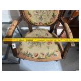 Vintage Floral Upholstered Armchair with Carved Wood