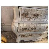 Artistic Script Design Painted Bombay Dresser with Ornate Handles