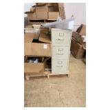 Pallet Lot: Metal Filing Cabinet, Framed Art Prints, Kids Play Kitchen, Red Sleds, Office and Pantry Items