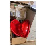 Pallet Lot: Metal Filing Cabinet, Framed Art Prints, Kids Play Kitchen, Red Sleds, Office and Pantry Items