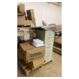 Pallet Lot: Metal Filing Cabinet, Framed Art Prints, Kids Play Kitchen, Red Sleds, Office and Pantry Items