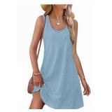 Sleeveless Light Blue Eyelet Dress with Scoop Neck