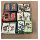 Collection of 8 Double Deck Playing Card Sets with Nature and Floral Artwork