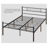 Metal Platform King Size Bed Frame with Reinforced Support and Headboard