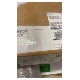 Pallet of Mixed Home Improvement Items including Curtain Rods, Flooring, Shelving, Moulding, and Projector Screen