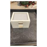 White Three Drawer Jewelry Box with Glass Lid and Mirror