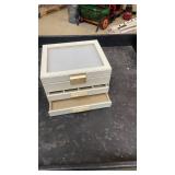 White Three Drawer Jewelry Box with Glass Lid and Mirror
