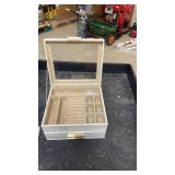 White Three Drawer Jewelry Box with Glass Lid and Mirror